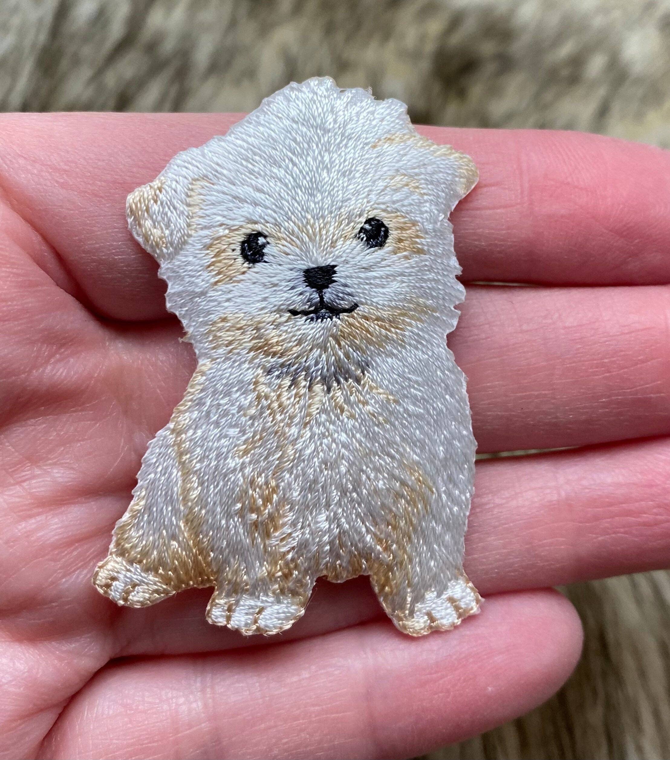 Maltese Puppy Dog Embroidered Iron on Patch