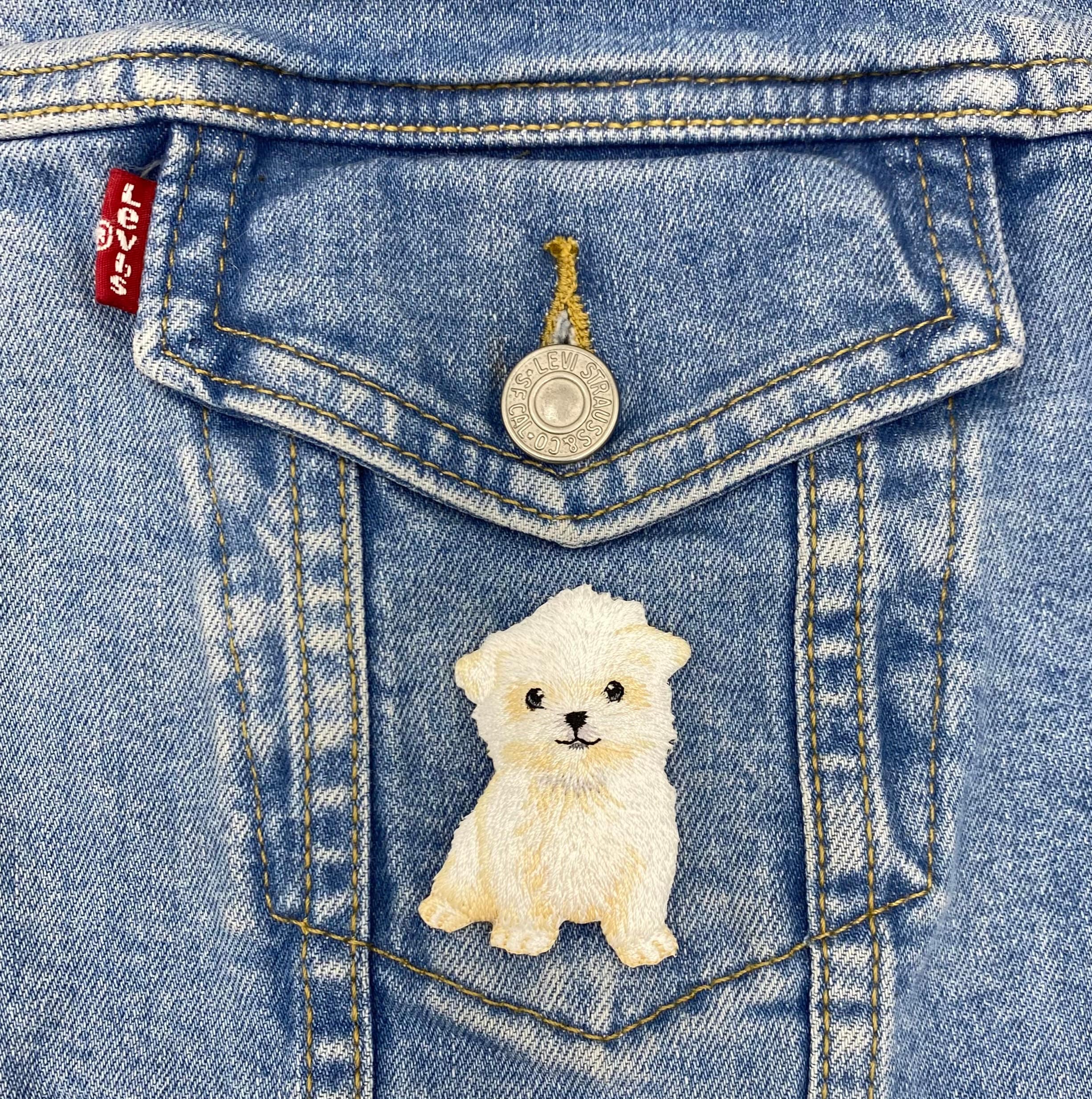 Maltese Puppy Dog Embroidered Iron on Patch