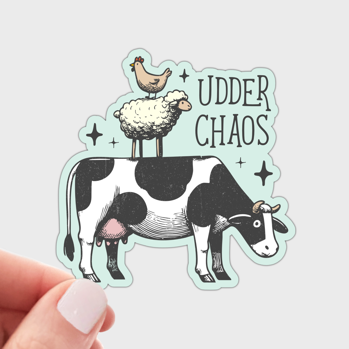 Udder Chaos Sticker - sheep, chicken, cow, farm animals, fun