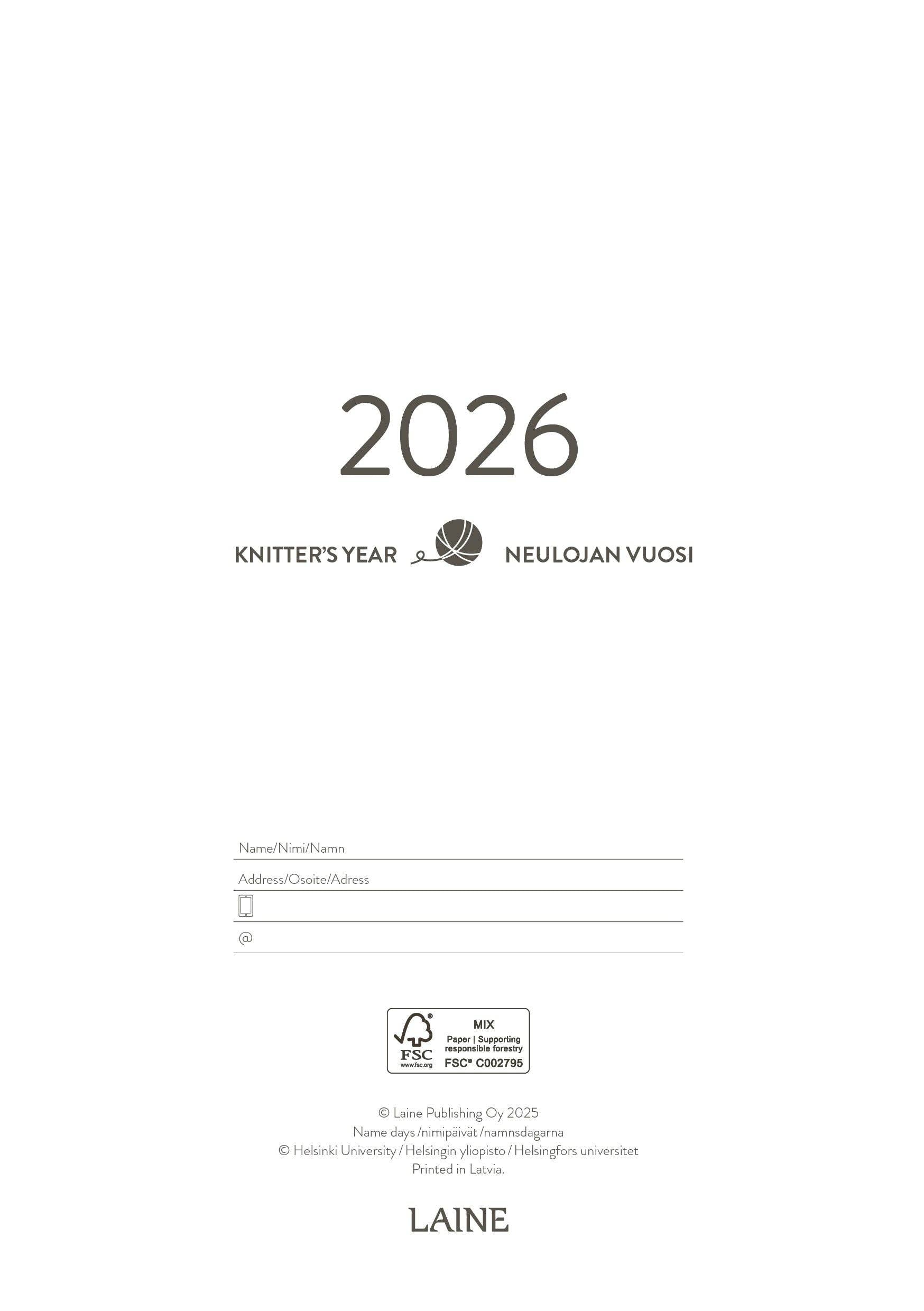 Knitter’s Year 2026 weekly planner
