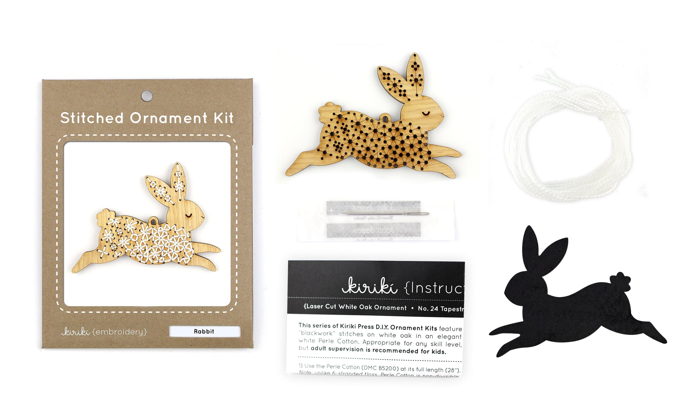 Embroidered Rabbit Ornament Kit by Kiriki