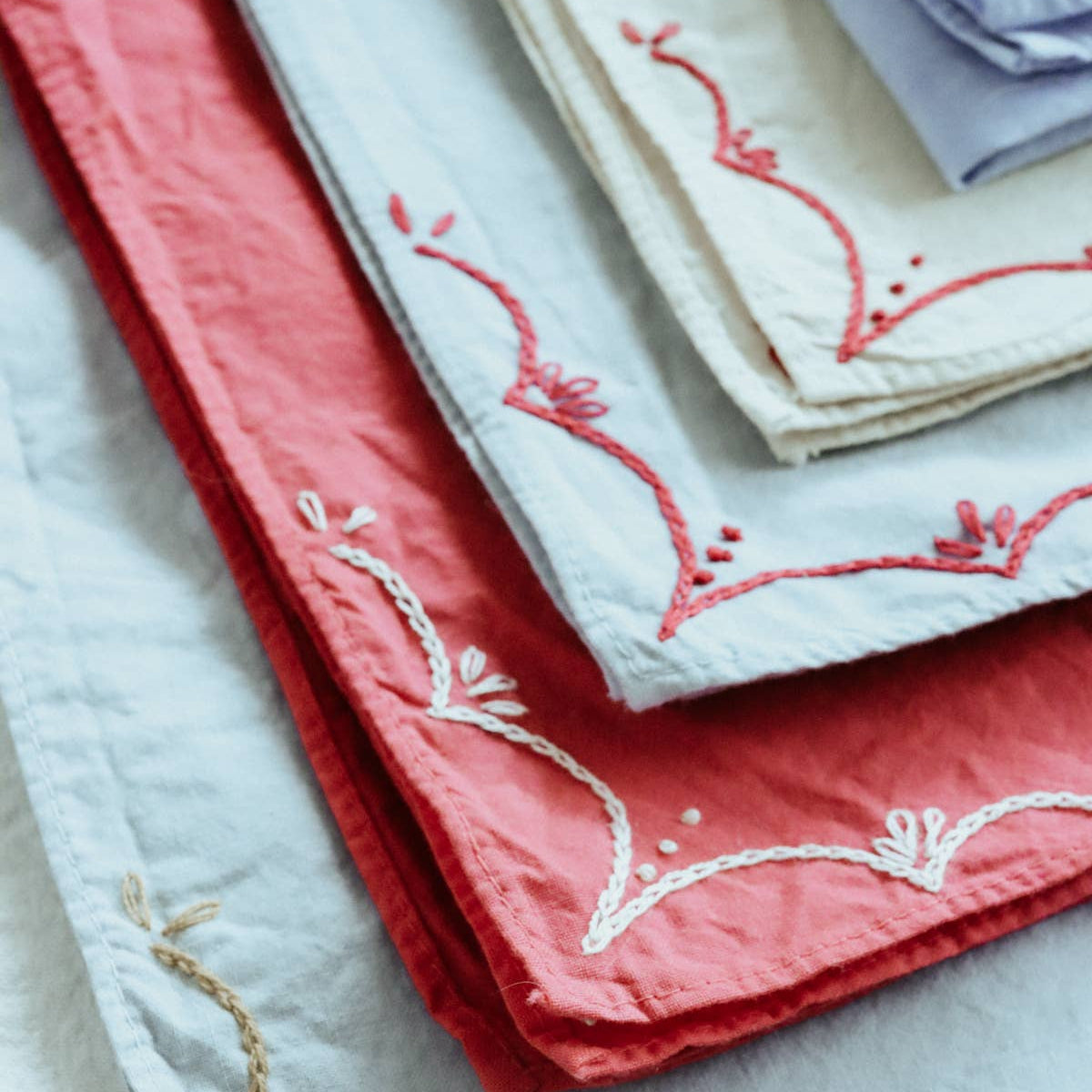 Hand embroidered RODEO cotton bandana, hand dyed 