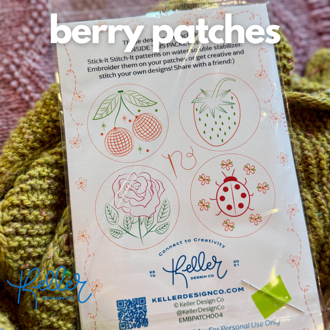 Keller Design Co. berry patches packaging with illustrations on a textured background