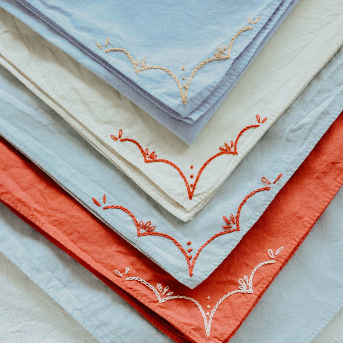 Hand embroidered RODEO cotton bandana, hand dyed 