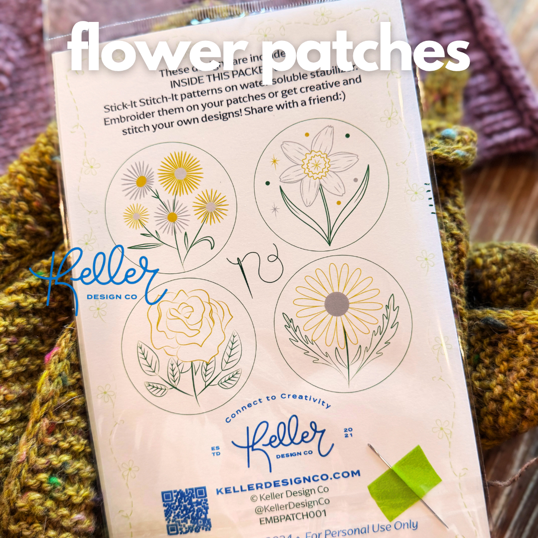 Keller Design Co. flower patch kit with floral designs on a textured fabric background